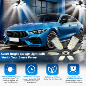 POLARPRA LED Garage Lights with deformable panels to direct light and reduce shadows.