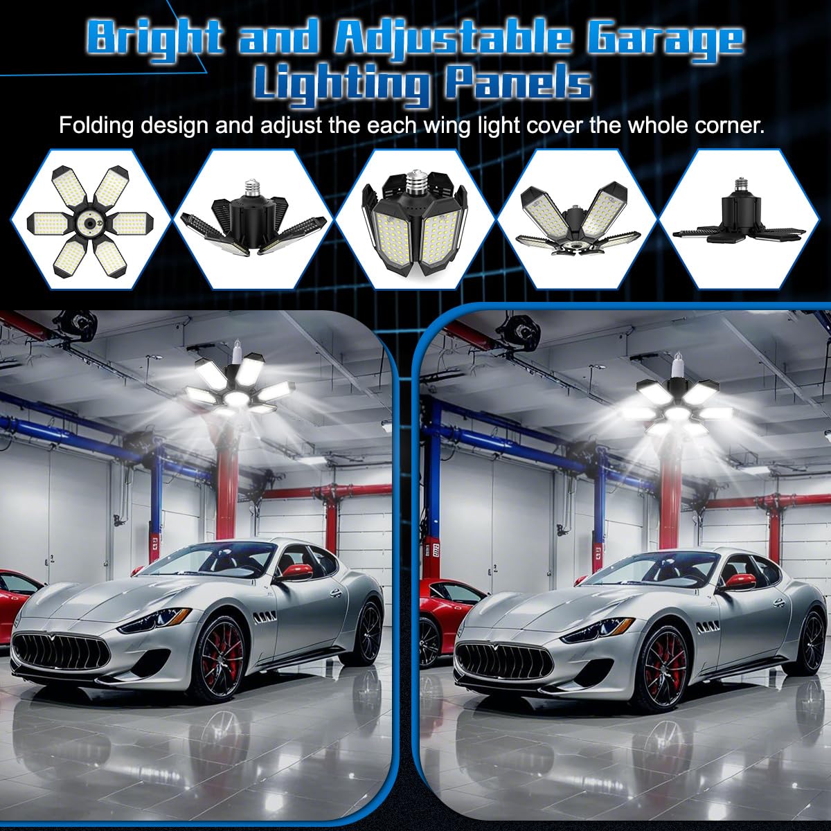 POLARPRA LED Garage Lights aluminum heat sink for reliable performance.
