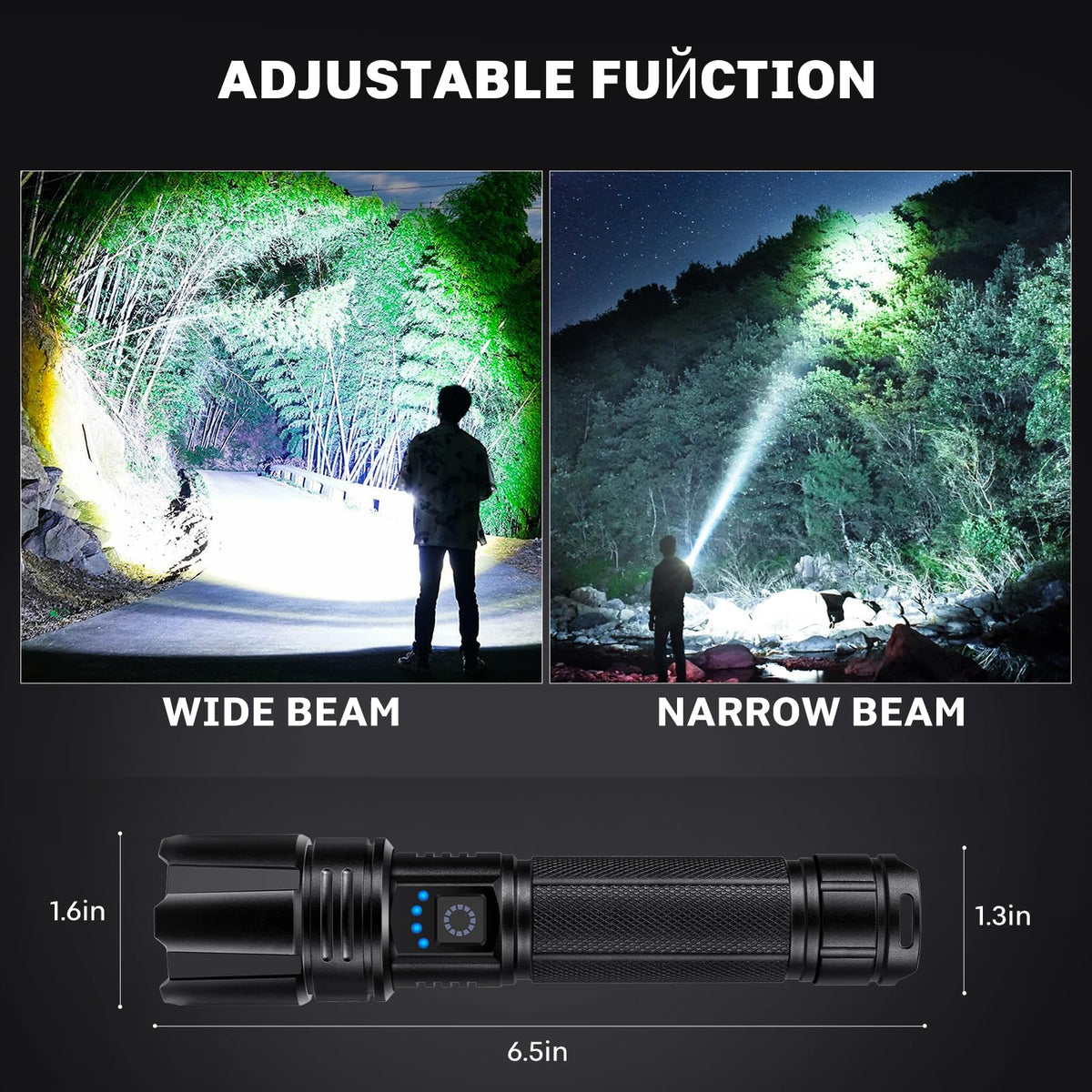 polisak flashlight adjustable beam for wide or focused illumination