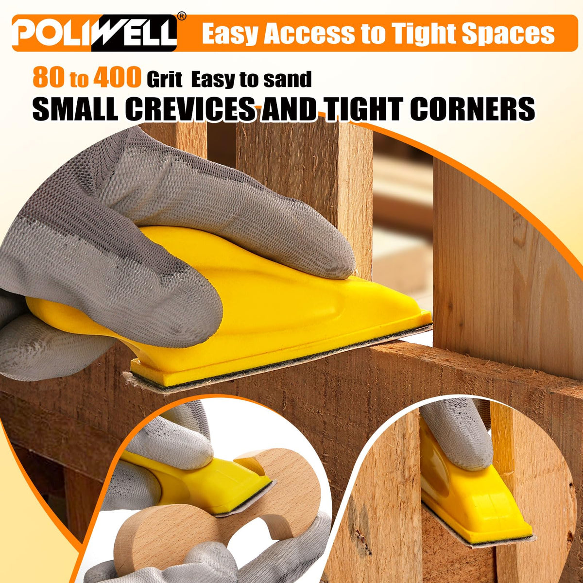 POLIWELL hand sander kit compact design for precise detail work