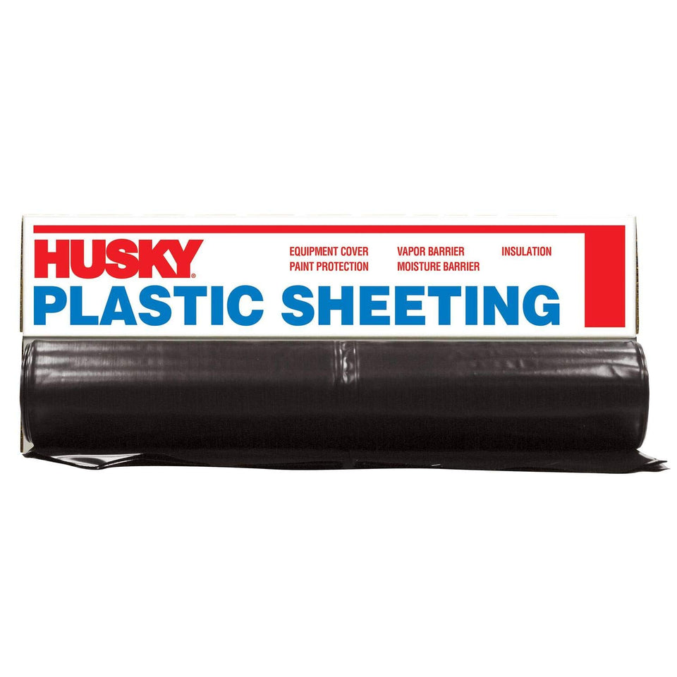 Poly-America 610B Husky plastic sheeting, 10ft x 100ft roll, protects surfaces during painting.