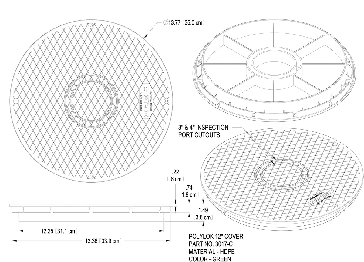Polylok 12in flat cover in green demonstrates fade-resistant HDPE.