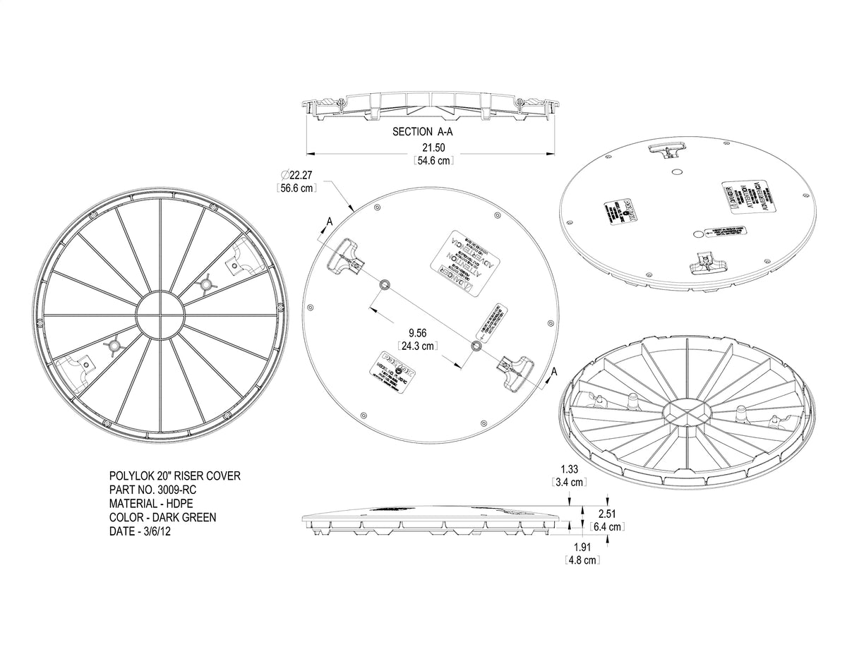 Polylok 20-inch cover shows gasket for watertight seal.