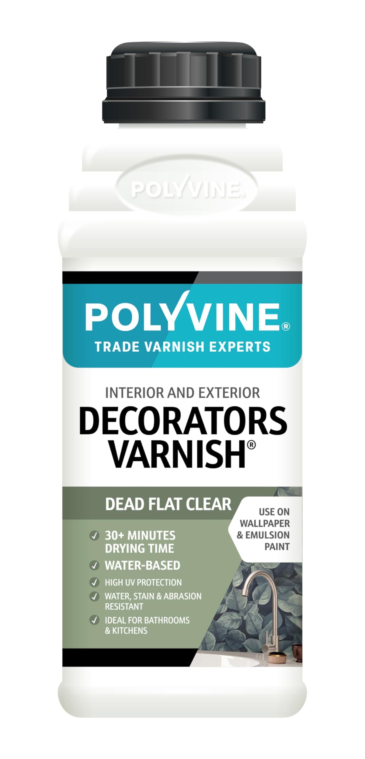 Polyvine Decorator Dead Flat Varnish pint protects emulsion paints with quick drying, low odor.
