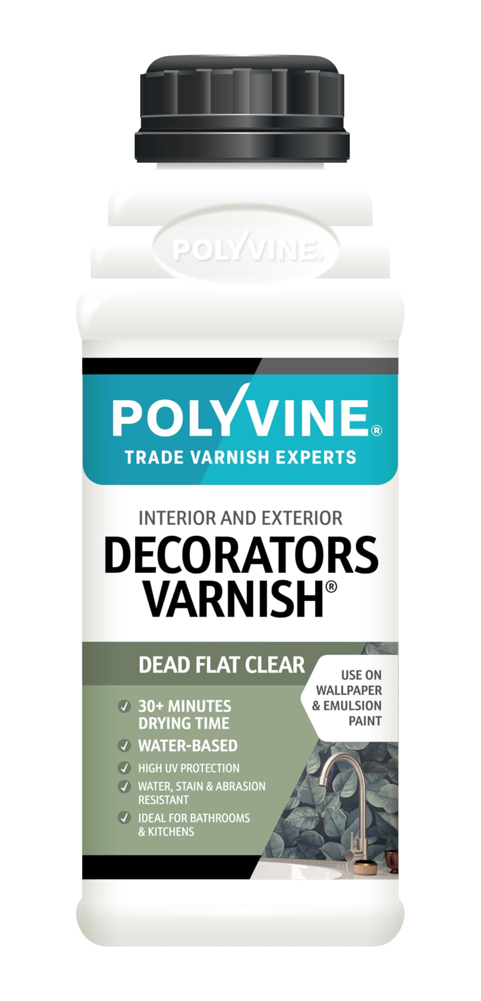Polyvine Decorator Dead Flat Varnish pint protects emulsion paints with quick drying, low odor.