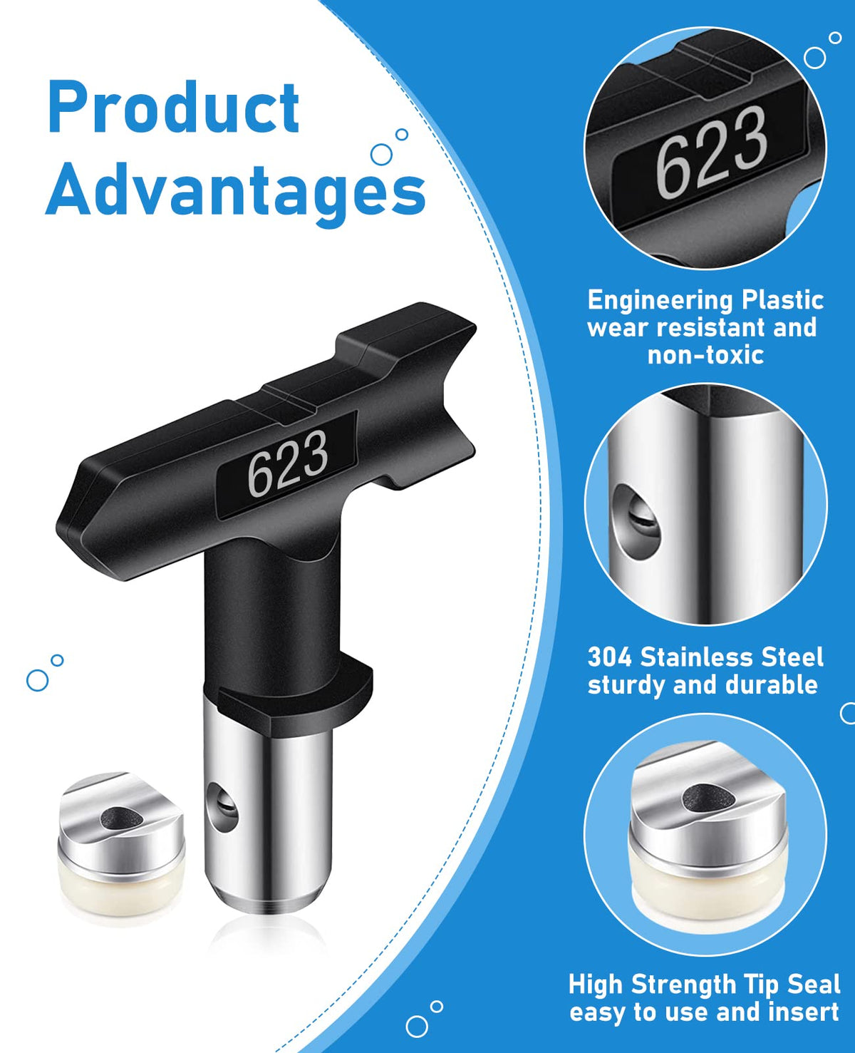 Pomelotree airless tip 313 enables controlled application on wide panels.