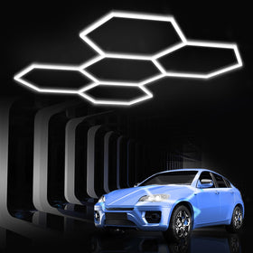 Pomelotree hexagon garage light panel provides even, bright illumination for workshops.