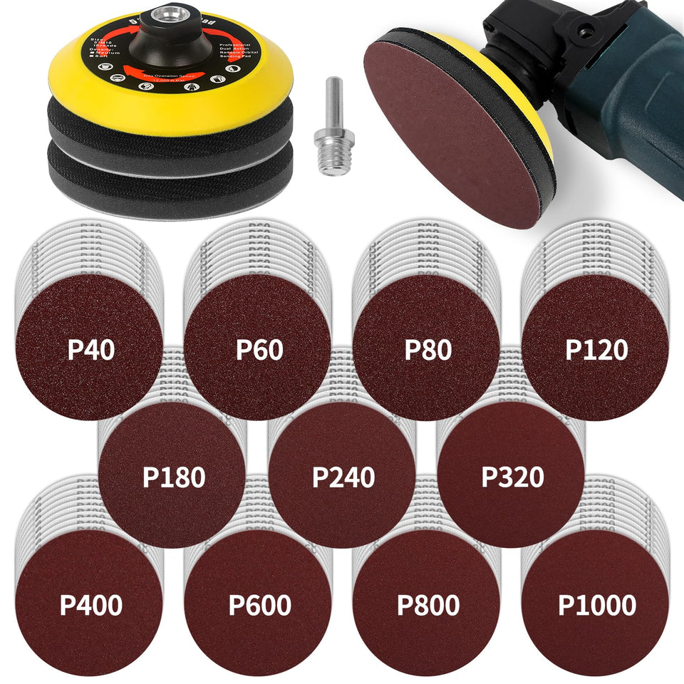 Pomsare 114pcs angle grinder sanding discs set for versatile material finishing