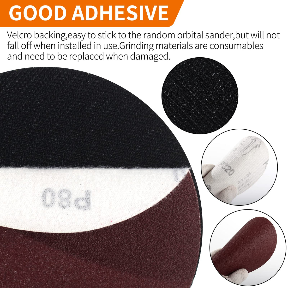 Pomsare 120 grit disc on backing pad delivering balanced surface prep.