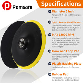 Pomsare 80 grit sanding disc attached to backing pad for aggressive material removal.