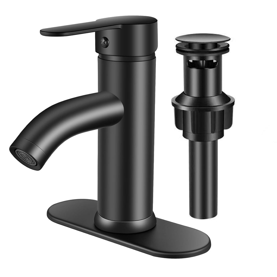 PONAFOU Black single-hole faucet pour offers precise control for stylish bathroom sinks.