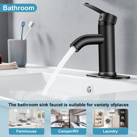 PONAFOU Black vanity faucet deck-mount suits 1- or 3-hole basins.