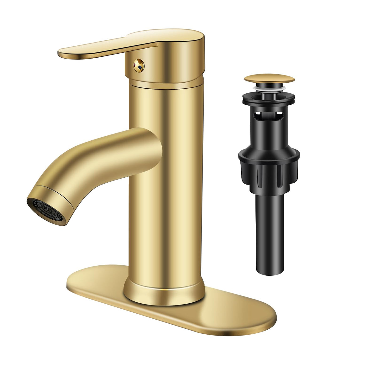 PONAFOU front view of brushed gold faucet with durable stainless steel construction.