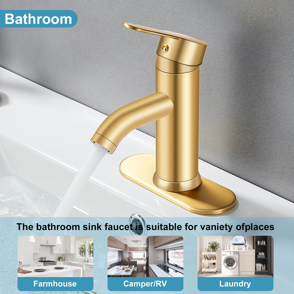 PONAFOU vanity setup with brushed gold finish and modern lines.