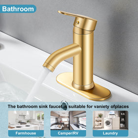 PONAFOU vanity setup with brushed gold finish and modern lines.