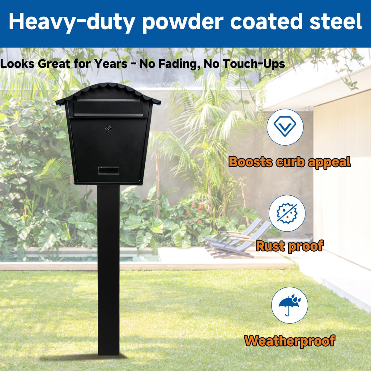 Pontuss 43-inch heavy-duty mailbox post capacity up to 200 lbs for windy conditions
