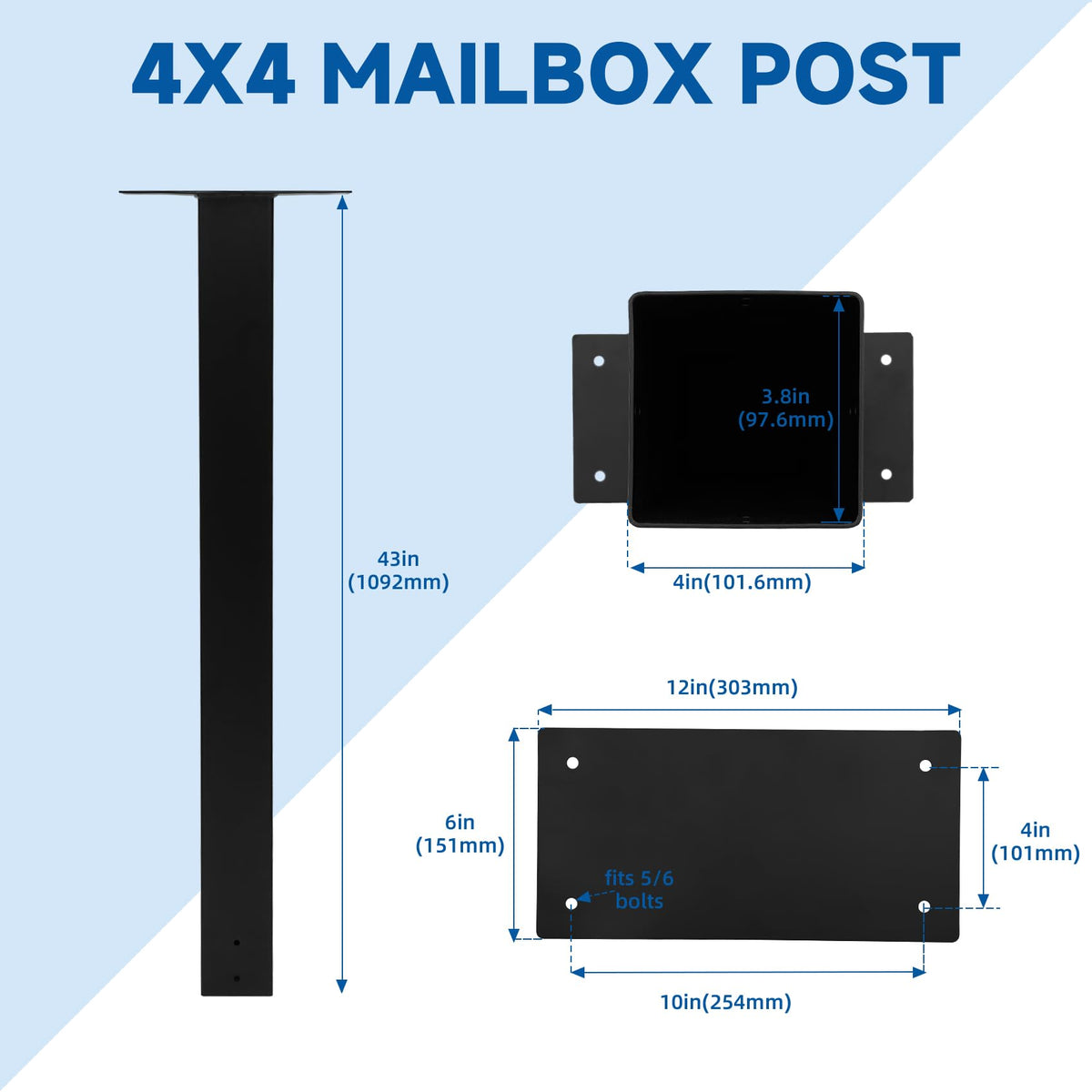 Pontuss 43-inch heavy-duty mailbox post drainage holes preventing water buildup