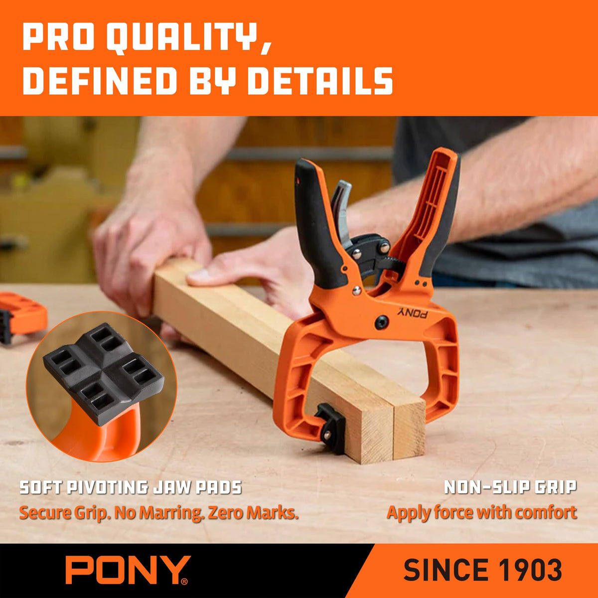 PONY 2-3-8 inch throat depth clamp fits larger workpieces