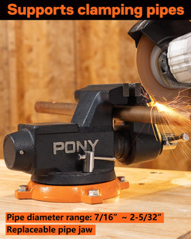 Built-in anvil surface supports hammering and shaping right on the vise