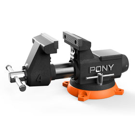 PONY 4-inch bench vise front view highlighting powerful clamping for woodworking and metalworking