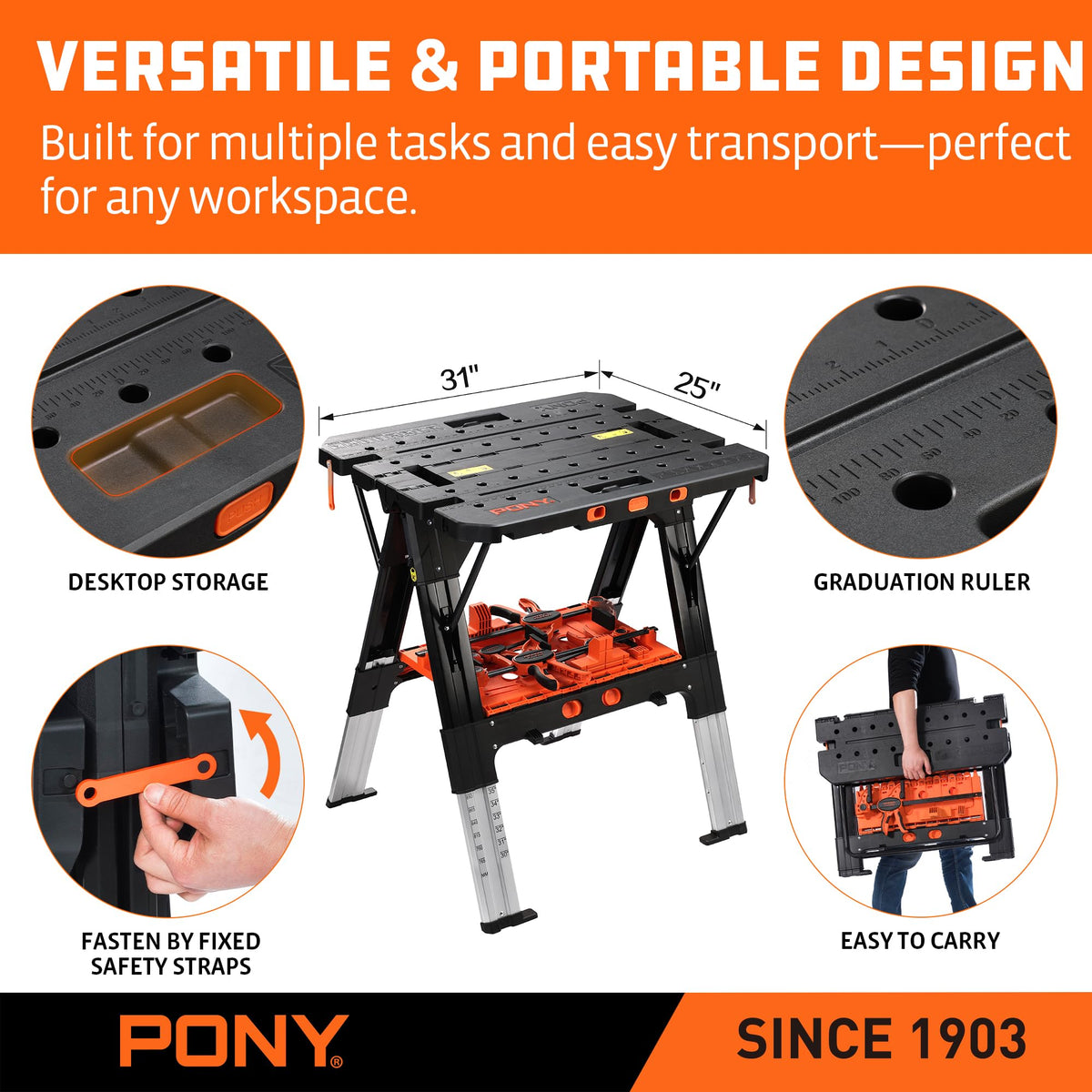 PONY compact 31 by 25 inch footprint suitable for tight spaces.