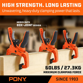 PONY ratcheting clamp showing double-row teeth for precision