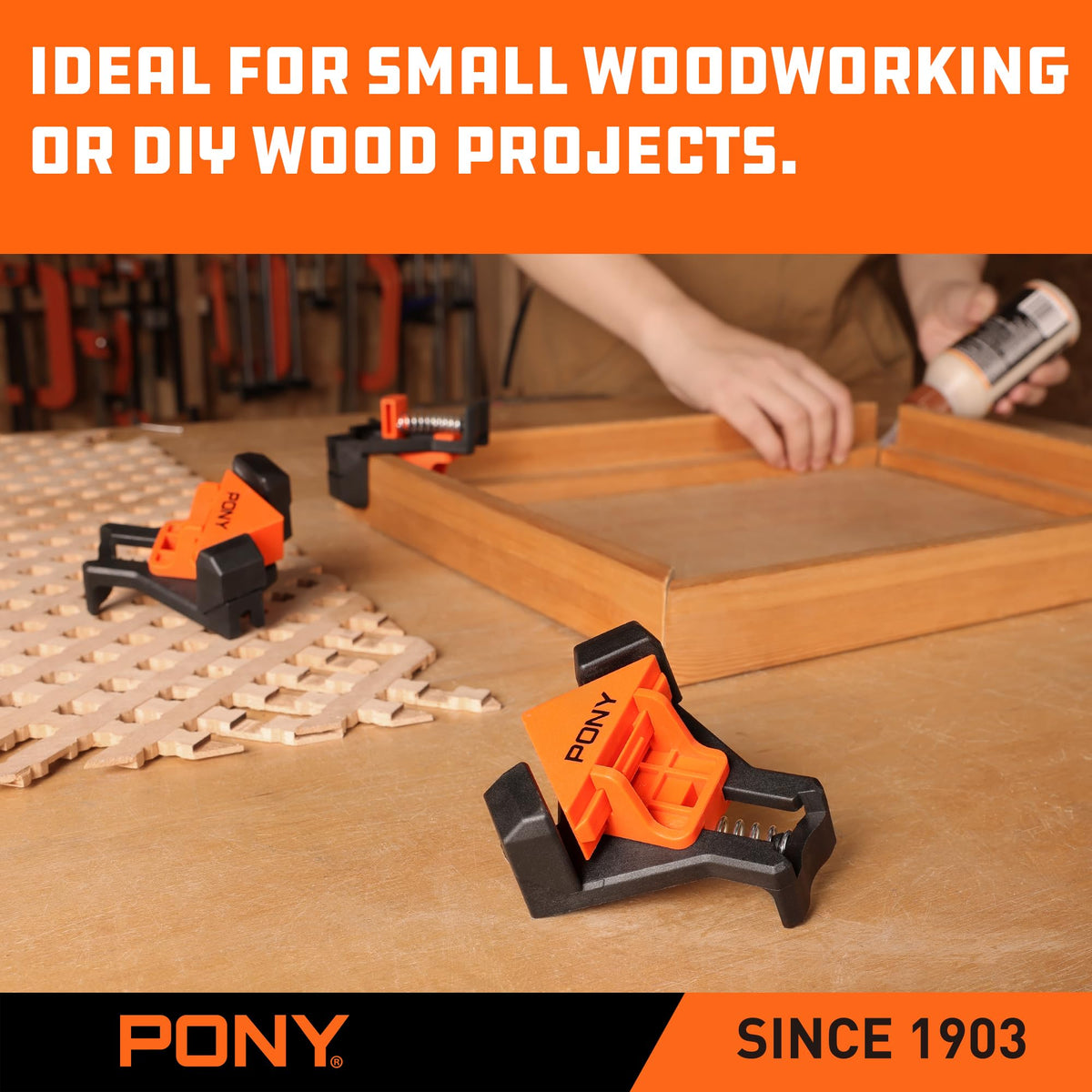 PONY frame and cabinet assembly aid with reliable right-angle joints.