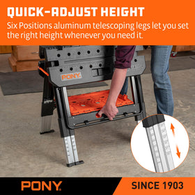PONY heavy-duty aluminum leg frame provides strong, lightweight support.