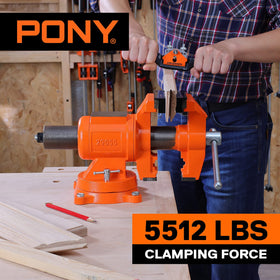 PONY bench vise 360-degree swivel base enables versatile positioning