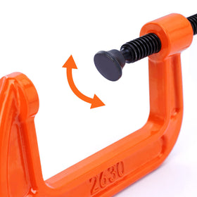 PONY C clamp with bright orange finish resists corrosion during long jobs.