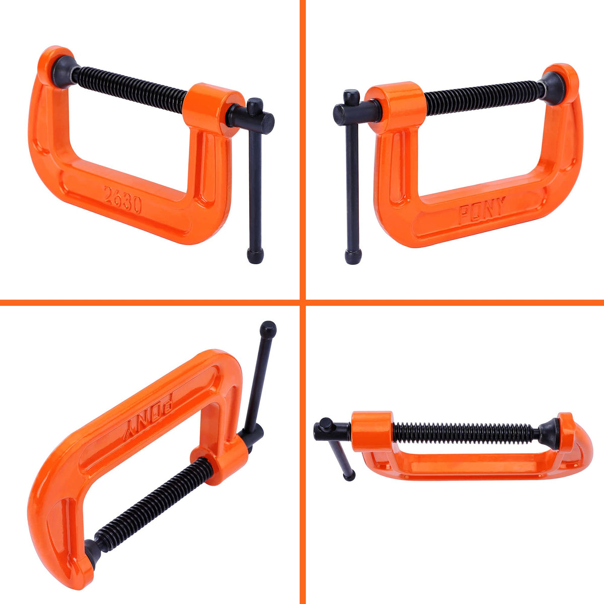 PONY C clamp 3 inch jaw opening handles larger workpieces securely.