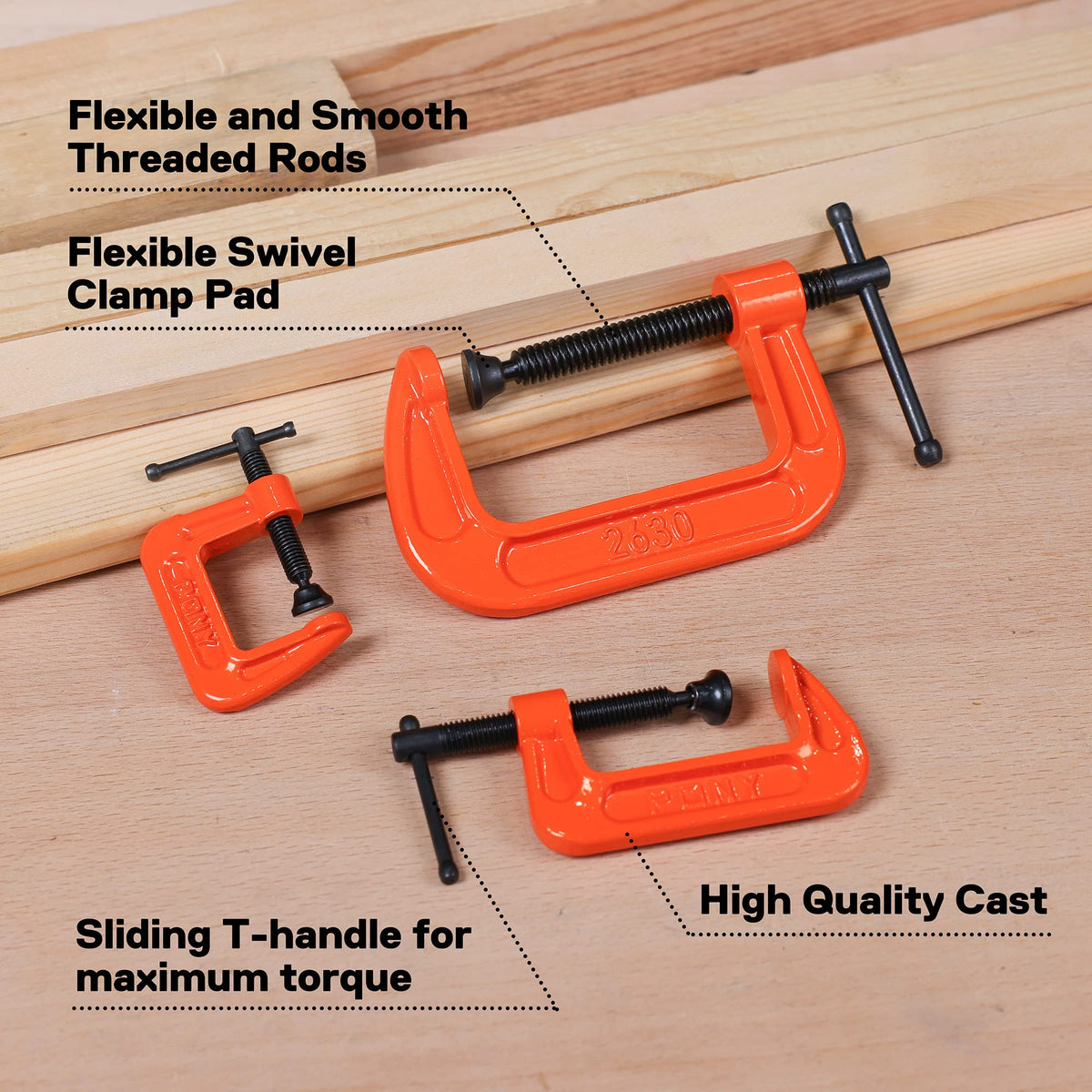 PONY C clamp sliding T handle boosts torque with reduced hand fatigue.