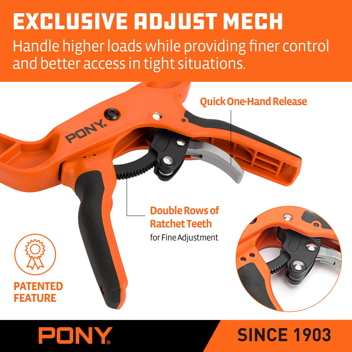 PONY ergonomic handles offer comfortable grip and reduced hand fatigue during long sessions.