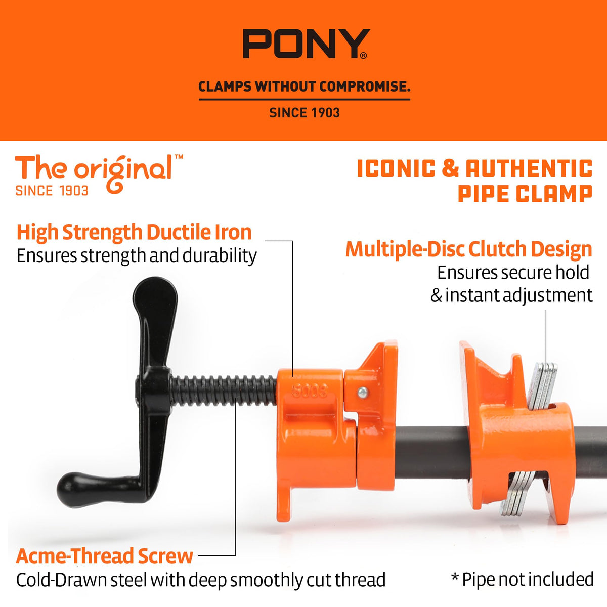 PONY Original clamps highlighting large clamping face for boards