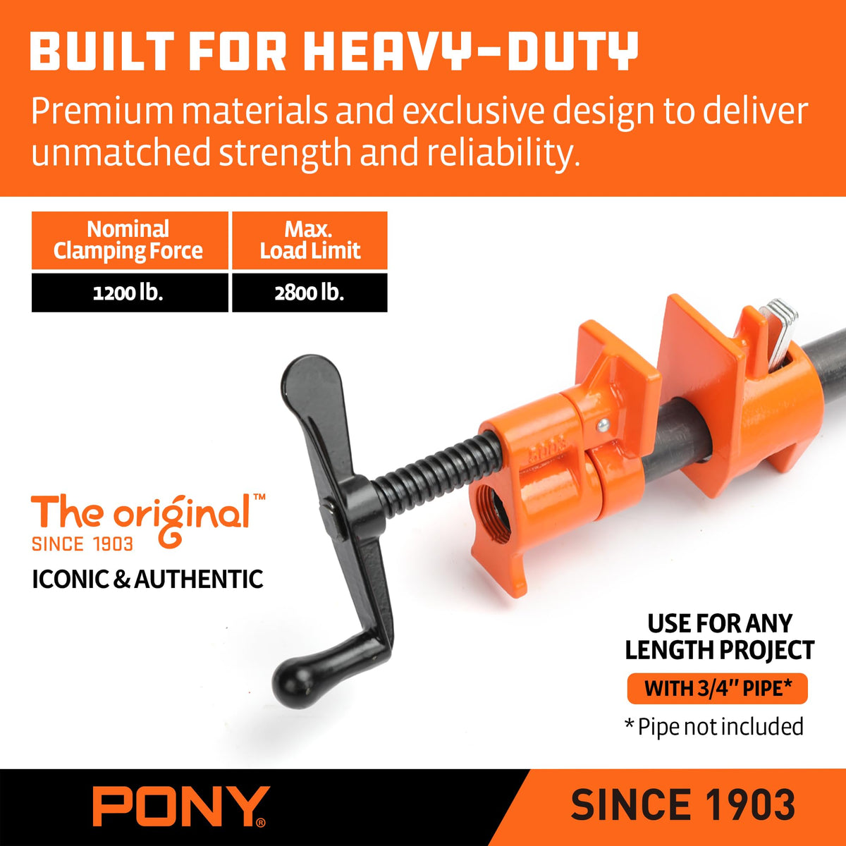 PONY Original clamps mounted on 3/4 inch black pipe setup