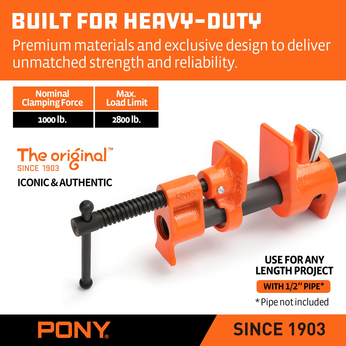 PONY Original coil spring mechanism prevents slipping during clamping.