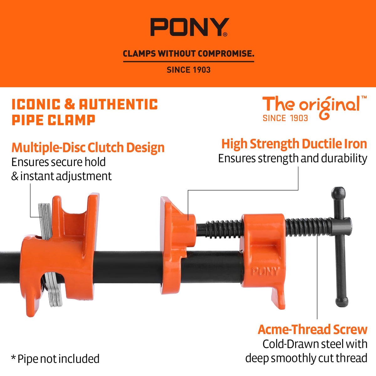 Close-up of PONY Original iron cast clamp showing clutch.