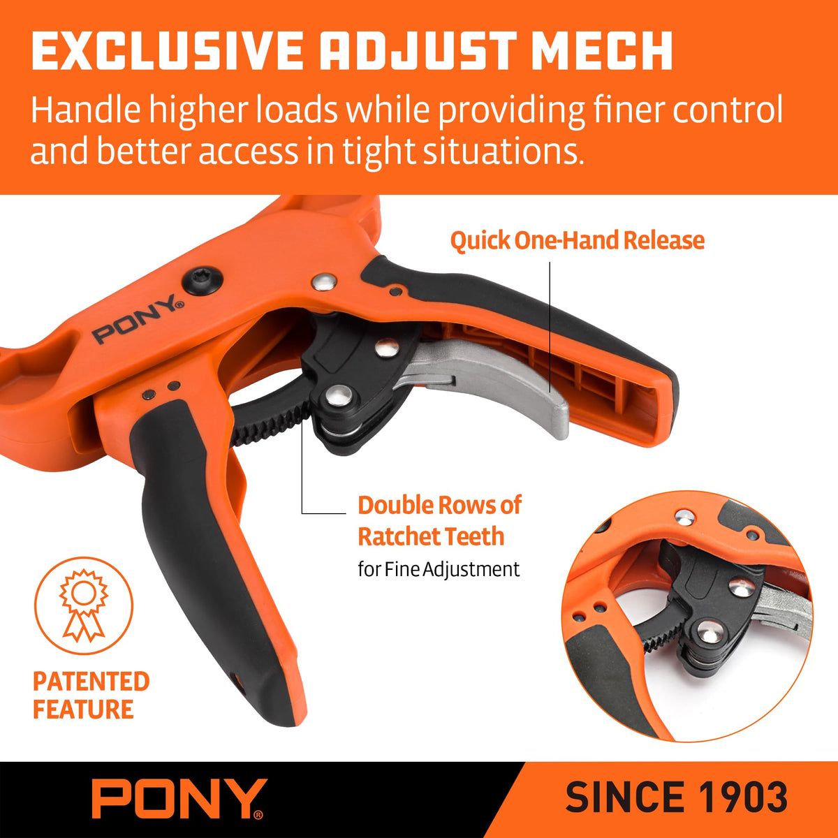 PONY clamps feature protective jaw pads to guard surfaces