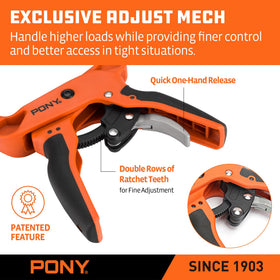 PONY clamps feature protective jaw pads to guard surfaces