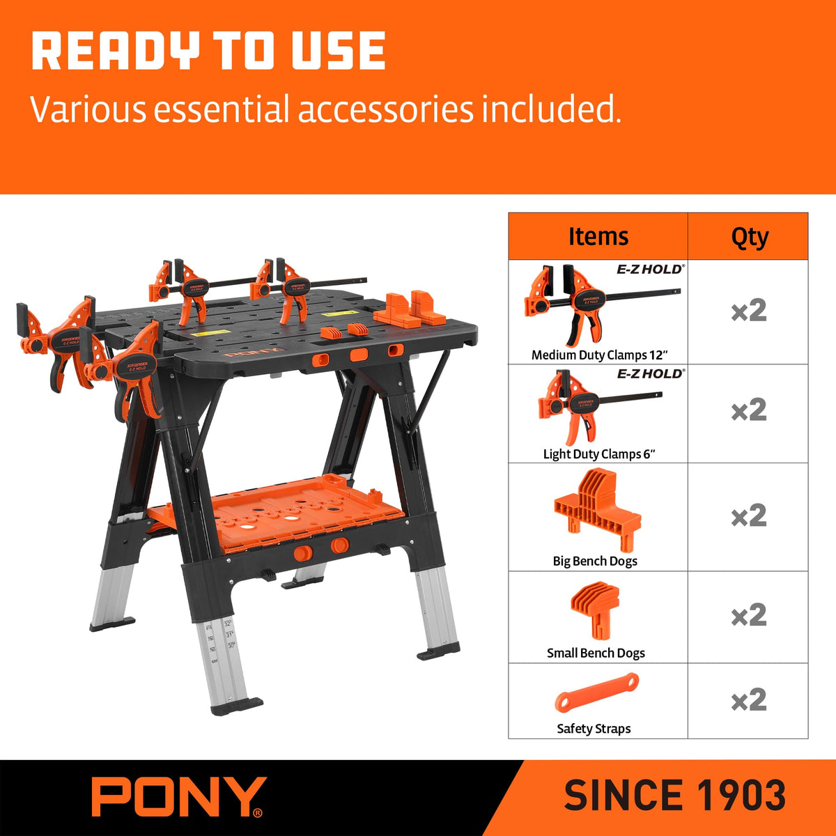 PONY quick clamps and pegs enable secure material holding.