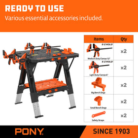 PONY quick clamps and pegs enable secure material holding.