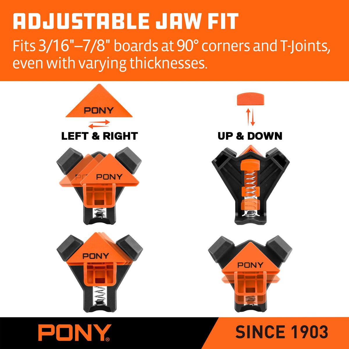 PONY quick-release single-handed clamp enables easy one-handed adjustments.