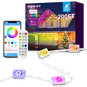 POOFZY 200ft RGBIC front-view lights brighten the house exterior for curb appeal.