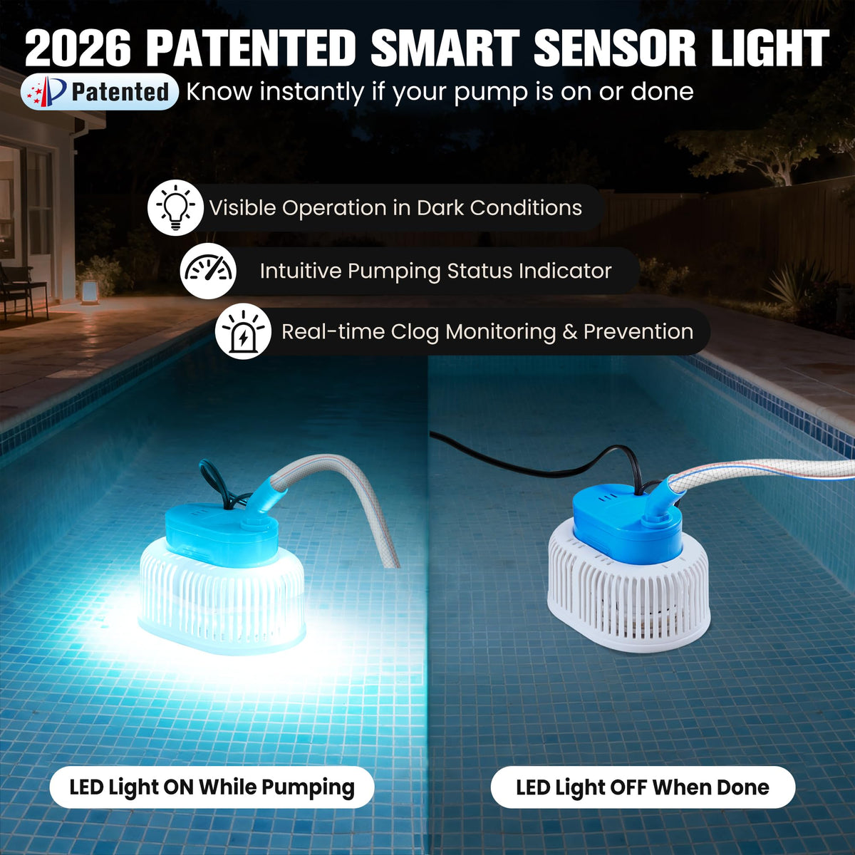 PoolPop 850 GPH submersible pump provides quick water removal.