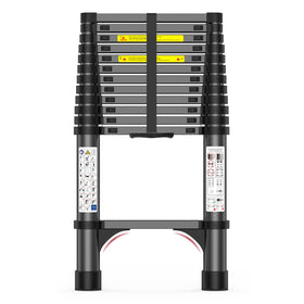 POONO 12.5ft telescoping ladder extended for attic access and roof tasks.