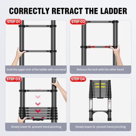 POONO ladder with anti-slip foot pads improves grip during indoor or outdoor projects.