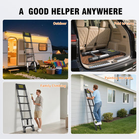 POONO compact-folded ladder stores neatly in a car boot or cabinet.
