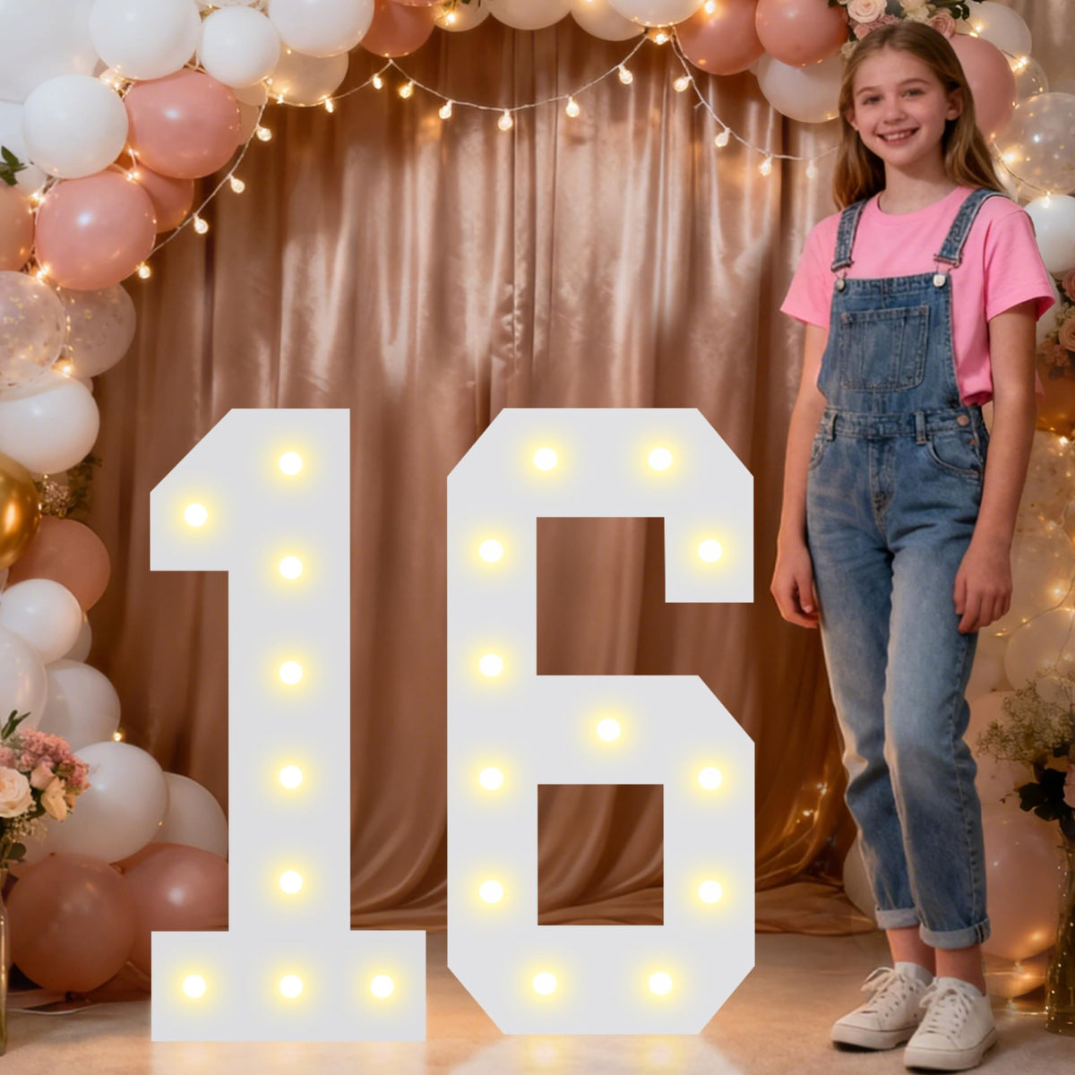 Pooqla 2.4ft light-up numbers backdrop for striking 16th birthday photos