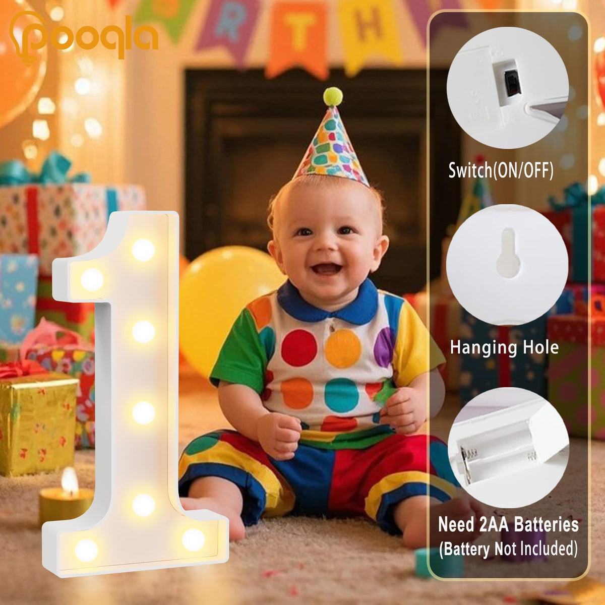 Pooqla AA-powered lighted number is portable for any scene