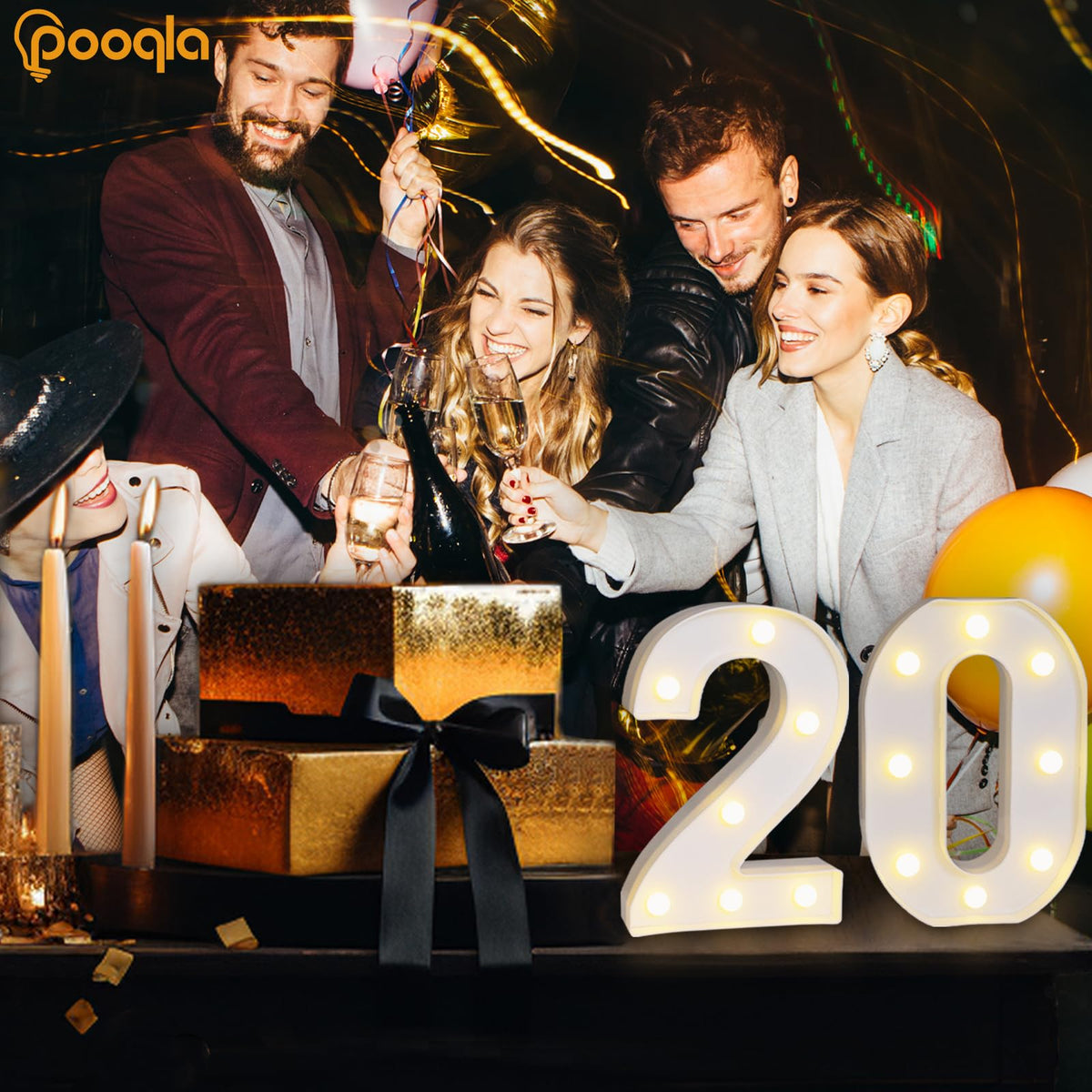 Pooqla light up 20 wall sign doubles as a backdrop decoration for celebrations.